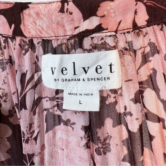 Velvet Women’s Size Large Red Pink Romantic Ruffled Floral Print Viscose Shirt - Picture 11 of 14